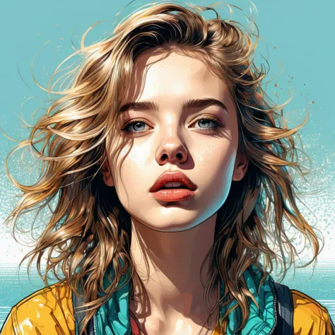 Beautiful digital illustrations of the highest quality, perfectly drawn with detailed pen and colored inks to perfectly depict the complex facial expressions unique to adolescence. Hope, discouragement, soft medium hair, innocent image, halftone, 3D render...