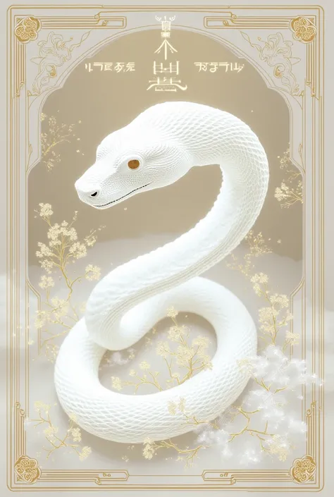 new year poster, white snake, new year frame, Text in "HAPPY NEW YEAR"