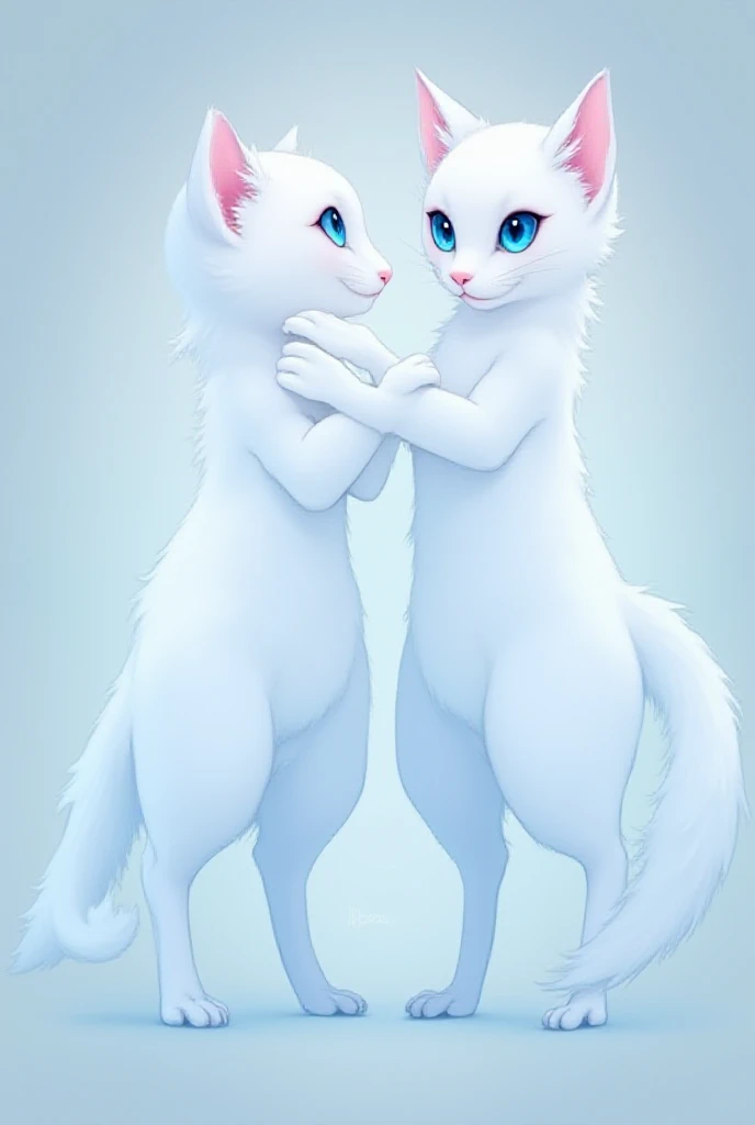  anime style. Snow-white cat with a height of 1,02m.  With blue eyes.  The ears are pink in the inside,  there are small tassels at the tips of the ears.  The face is beautiful but does not stand out. Beautiful and slender physique. The body itself glows i...