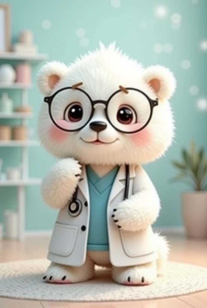 Oso polar cute, doctor, tender, fluffy with lenses