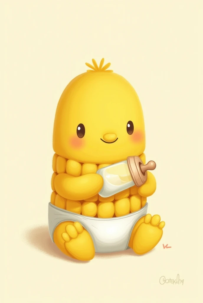 2D image of baby on the cob with a diaper and a bottle 