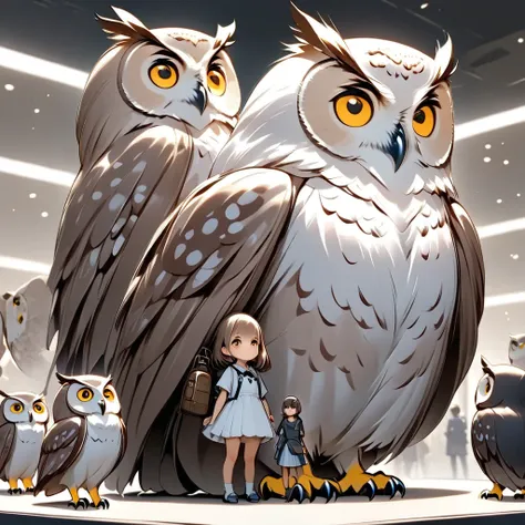 ( Masterpiece,  top quality:1.2),  miniature girl ,  owl under guard,Hzk,