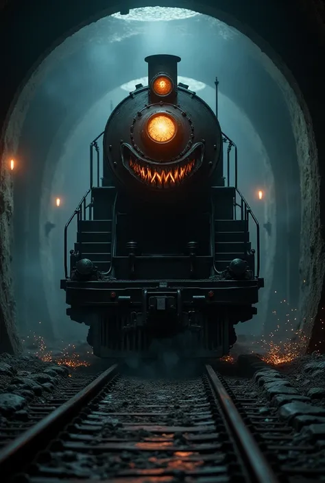  Wicked Train, Metro, underground, black metal , metal teeth , metal eyes , train,  lights off 