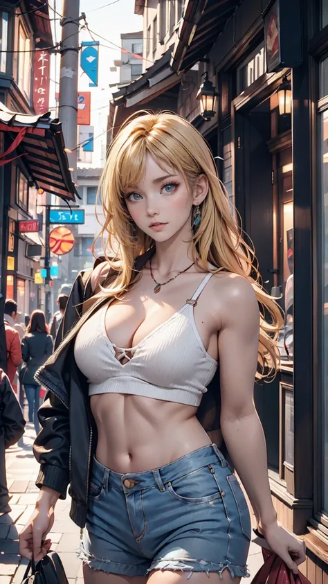  Street Fashion、 24-year-old white woman 、 blue eyes、 blonde、 sexy proportions、erotic