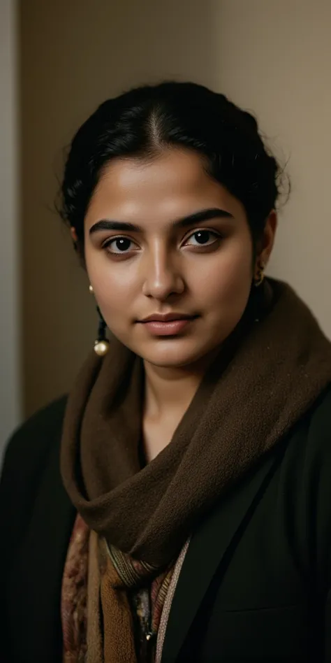 a Kurdish woman,thick eyebrows, film-grain, analog photo, grainy shot, faded tones, slight overexposure, retro aesthetic, film photography 