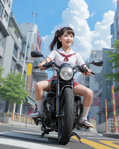 motorcycling
school uniform、 skirt、  white high socks、Sneakers
Japanese girls
