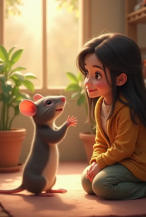 The rat is surprisingly thanking Isha, and they both look happy.