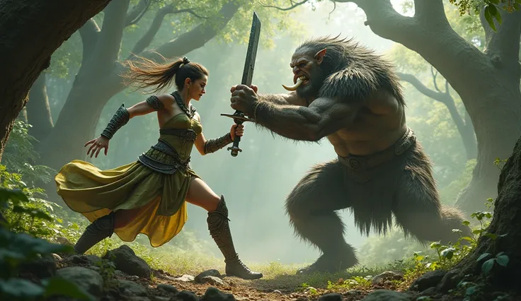 woman elf fight with orc