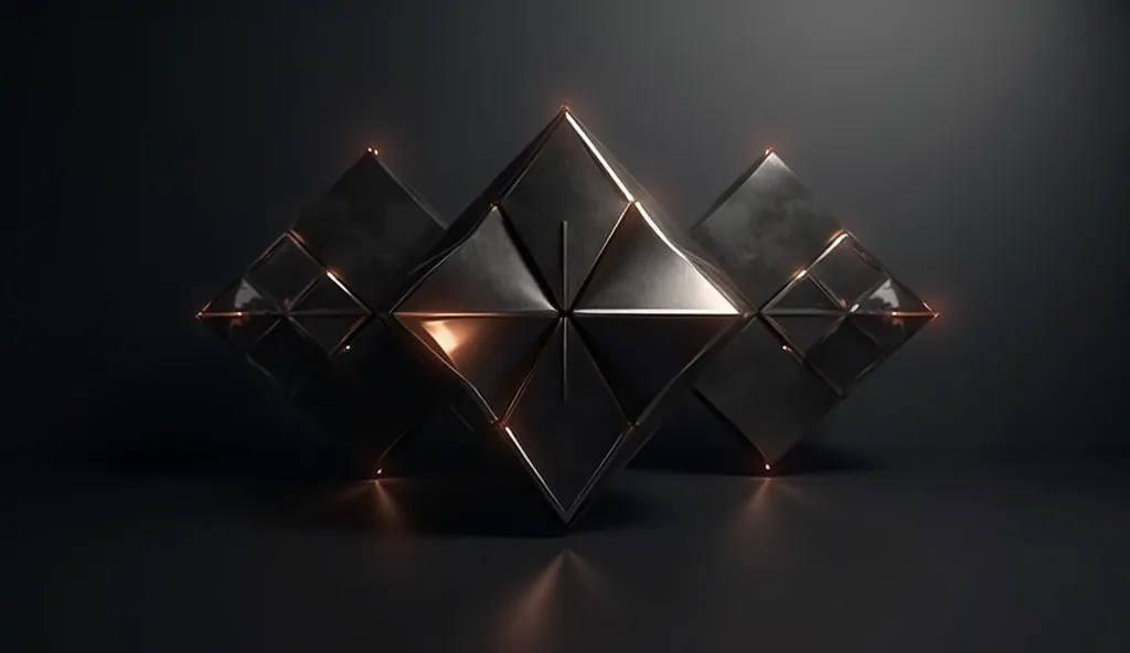 
> " Create a minimalist and futuristic wallpaper with a clean and elegant aesthetic .  The image must have a photorealistic quality and present abstract geometric shapes in metallic and shiny tones, on a dark and subtle background .  Incorporates subtle l...