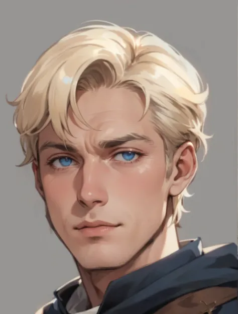  man,  beautiful ,  blue eyes, Blonde,  short hair,  masterpiece,  beautiful illustration, good anatomy,  masterpiece,  beautiful illustration ,  man,  beautiful   man, priest,Middle Ages,  medieval,  very polite and cuddly , thin,  short hair Blonde и нас...