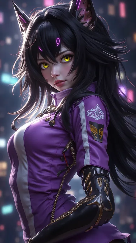 score_9, score_8_up, score_7_up, score_6_up, score_5_up, score_4_up, ahri_(league_of_legends), league_of_legends, 1girl, yellow_eyes, black_hair, side view, looking at viewer,  intricate, masterpiece

