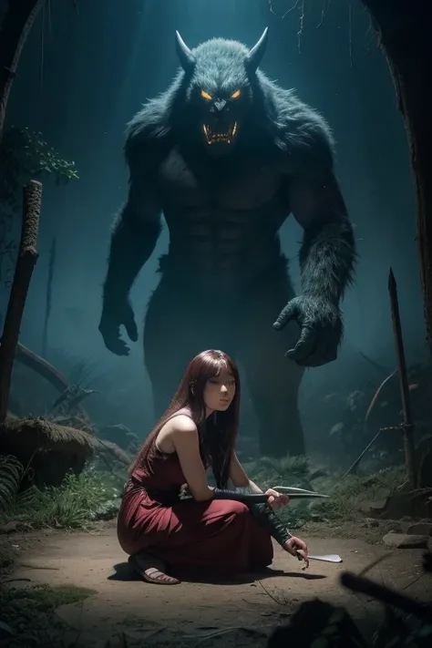 8. ฉากผลกระทบของการต่อสู้ (Falling Action)
Lisa, 25-year-old female, exhausted expression, kneeling on the ground with her sword planted, the monstrous beast lying defeated behind her, dawn light faintly breaking the darkness, dark fantasy style


9. ฉากกา...