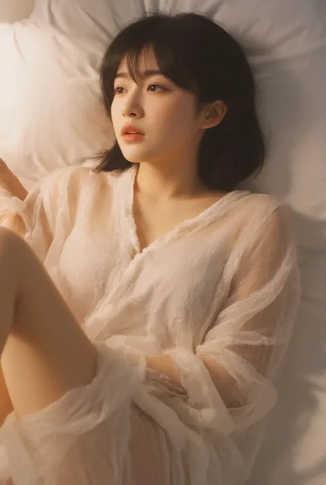 The whole body of a beautiful woman lying on her back、Real Image、Realistic、Adult face、blush、Climax expression、Obscene underwear、Fair skin、A see-through yukata、Disturbed transparent yukata、Sweating profusely、Pure white skin、Spread your legs、expensive、profil...