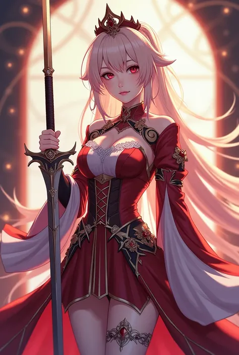 arafed woman in a costume with a sword and a crown, anime girl cosplay, anime cosplay, zhongli from genshin impact, keqing from genshin impact, ayaka genshin impact, ayaka game genshin impact, ayaka cosplay, belle delphine, glamourous cosplay, anime inspir...