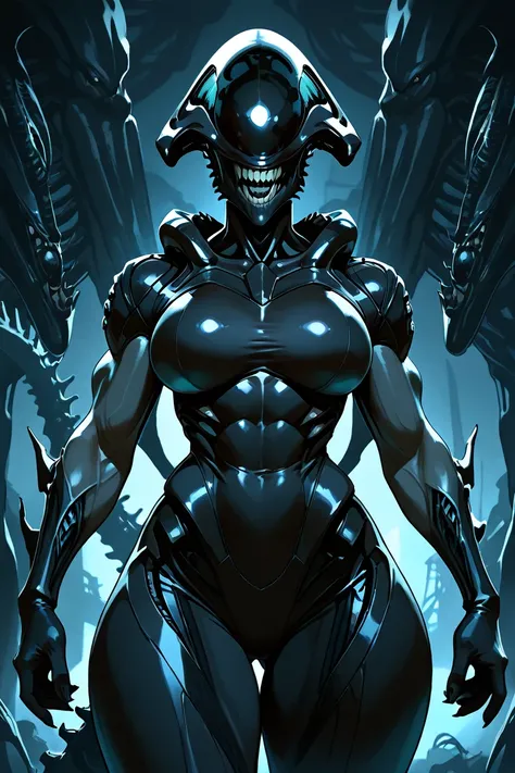 A masterpiece, the best quality, the best resolution, the best detail, muscles, perfect body, nice body, curvy, xenomorph, xenomorph queen, Power_suits 