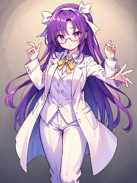 a cartoon character is standing in a tie and coat that features purple and yellow hues,  well-formed face, ultra cute face, ultra detailed eyes, ultra detailed hair, ultra cute, ultra beautiful, ((high end)), (UHD picture), (best quality,4k,8k,highres,mast...