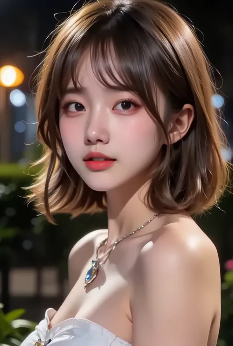 Short Hair Outdoor Fair Skin Disheveled Hair Open Mouth young Woman, Super Cute, Soft and Face, Brown Hair, 8K Resolution, Ultra Realistic, Super Definition, Soft Body Toned Ass Night, A Cup Small ((Highest Definition, 8k, Masterpiece: 1.3)), Super Definit...