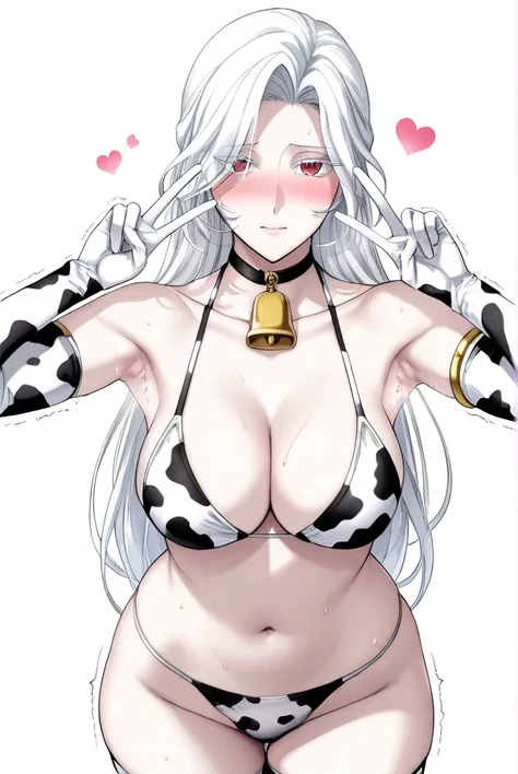  score_9, score_8_up, score_7_up, source_anime,masterpiece, best quality, very aesthetic, absurdres,1girl, solo,cleavage, collarbone, medium breasts , curvy and saggy, navel, looking at viewer, sweaty, nose blush, animal print, armlet, bell, bikini, cow pr...