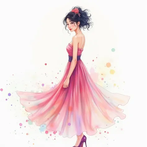 a person in a dress and paint splatters is shown, a watercolor painting, analytical art, japanese art on behance, anime abstract art, rossdraws pastel vibrant, colorful watercolor painting, chinese watercolor