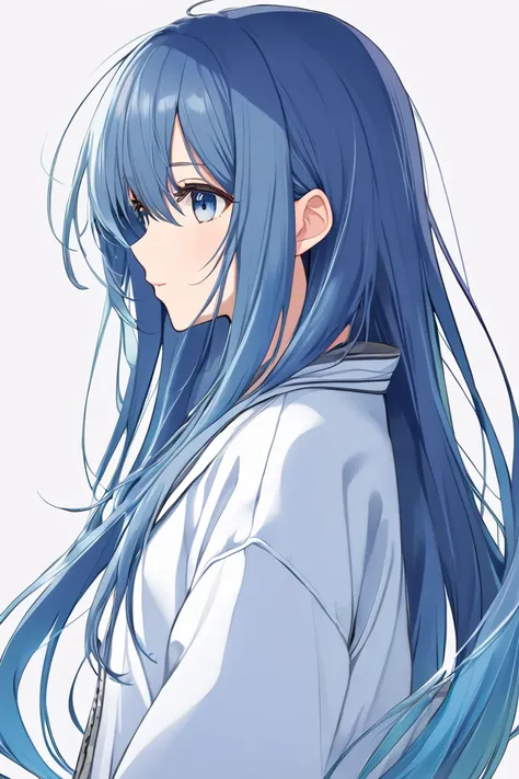  1 girl, solo,  long hair,  high resolution,  high resolution,  simple background, Blue Hair/ light blue hair,アニメ, パーカー