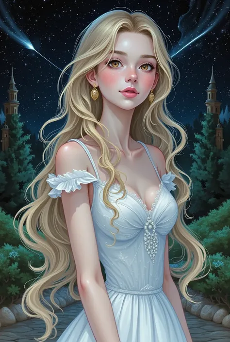   Masterpiece,   top quality,   Super Detail,  beautiful single woman 、Light chestnut long hair、  beautiful brown eyes ,  beautiful pink lips,   beautiful detailed face in the castle king's room   , Moderate bust,   white dress、 perfect and beautiful style...