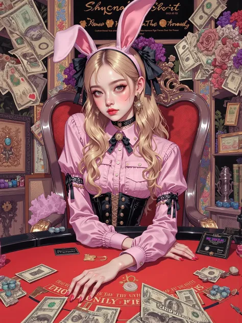  bunny girl female delusional art , blonde,dark pink costume,シュール  collage,contemporary artistic  collage, collage artwork,  New Album Jacket  ,  Great Job  !! ,digital  collage、( collage ), collage art,contemporary  collage,mixed media  collage,  HD , sur...