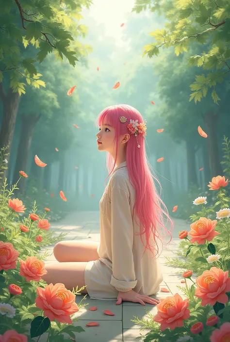 School flower level，Famous Lin Poems， pink hair on the right leg， girl