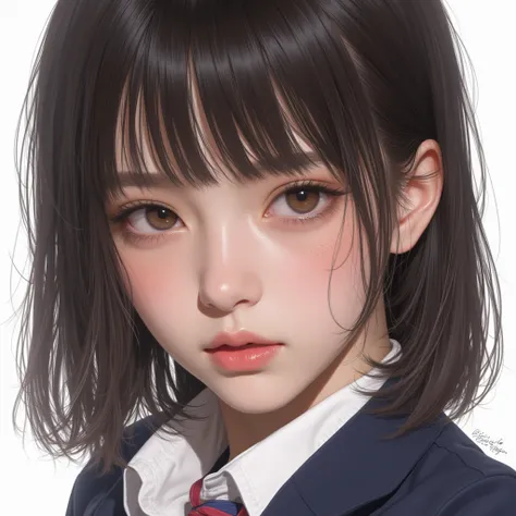 (hyperrealistic), (8K), (extremely detailed), (best illustration), (beautiful detailed eyes), (best quality), (ultra-detailed), (masterpiece), (wallpaper), (detailed face), solo, 1 girl, one-hour drawing challenge, wet sweat, (school uniform:1.3), looking ...