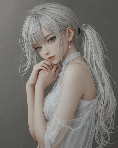 Beautiful girl with gray hair and ponytail