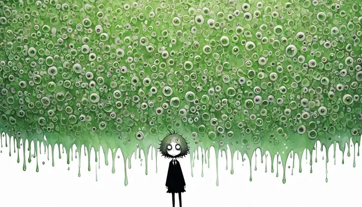    Tim Burton's style、 Green color,  Sea of soda,  hysterical person,