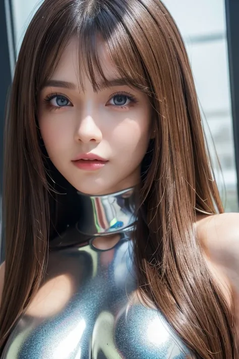  angelic very beautiful and beautiful woman ,
 beautiful detailed eyes,  Detailed Double Eyelids ,
( big eyes:1.3),
  Long Straight Brown Hair , 
 See-Through Bangs,
 Shiny Hair, 
 sharp concentration,
  beautiful detailed face and eyes , 
 droopy eyes 
,(...