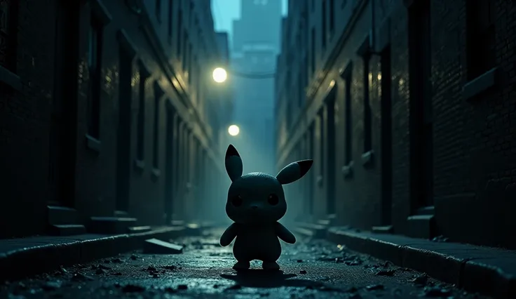  A dingy dark alley with no people in downtown New York at midnight。 like a Pokémon slightly smaller than a human、A monster with a slightly cute appearance is walking 。写真品質、 high definition 、 Super Detail、 super realistic 。