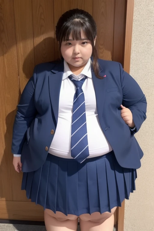 overweight、  very obese  、  Japanese woman、  school uniform、  big stomach、  thick butt、thick、  out of breath、Feeling fatigued、 can't walk 