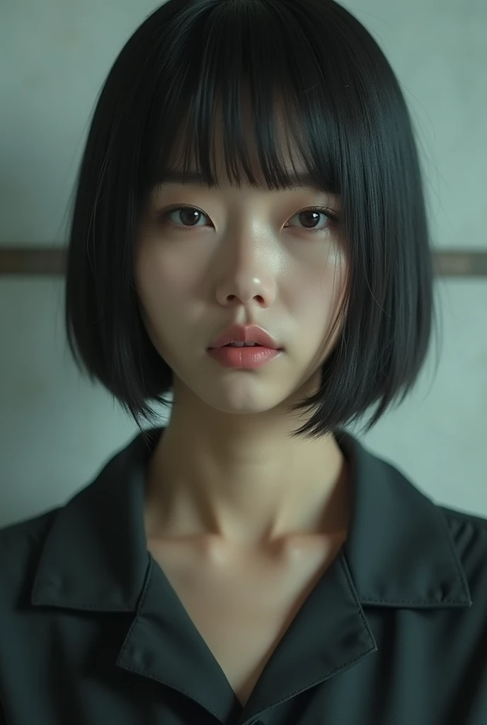 ( top quality,4K,8k, high resolution, Masterpiece:1.2), very detailed,( is present,photo is present,photo- is present:1.37),Japanese women in their 20s, full body、 Textured Straight Super Short Bowl Cut Hair、Shaved head punishment、Shaved nape 、sense of los...