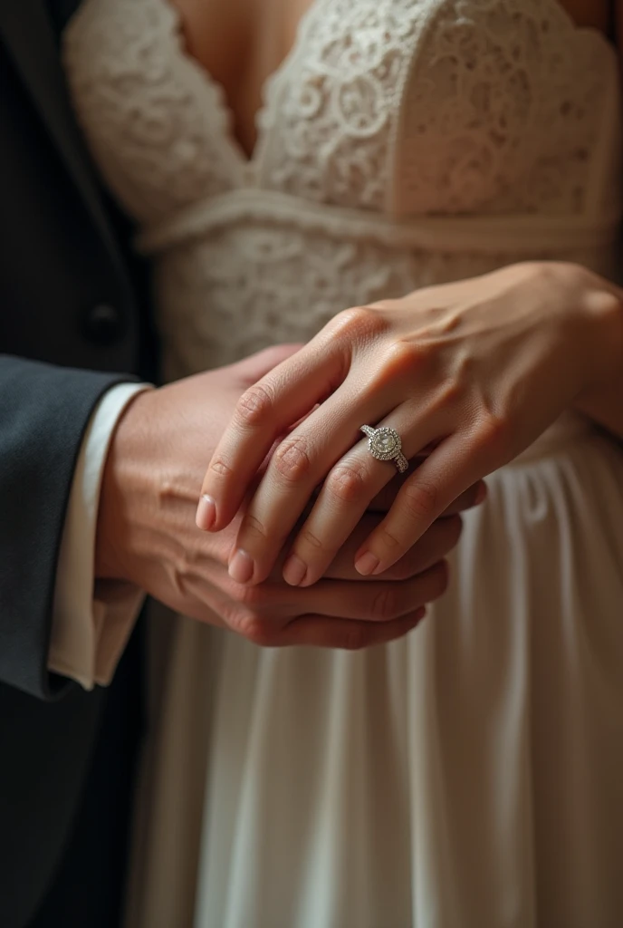 Create a novel with the lustration of only a man's hand putting a ring on the ring finger of a girl who is polite in his dress..simple but elegant laminating background..Make room to write the title on the cover.