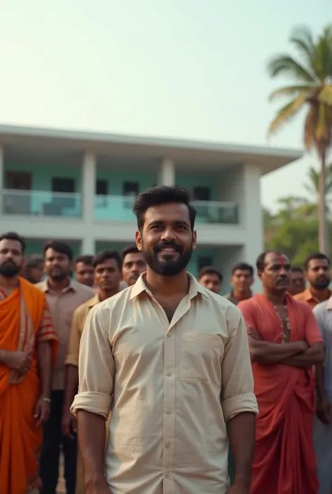 4k

Ravi is now an engineer, standing proudly in front of a new school building in his village. The building is modern, and the villagers gather around, admiring his achievement. Ravi looks humble yet content, knowing he's made a difference.

