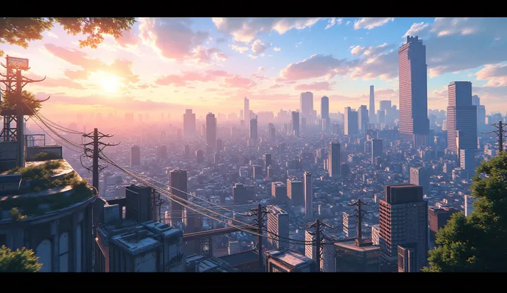 (( top quality、 greatest masterpiece in history、 Official Art、CG illustration))、( landscape illustration、 bright detailed animated illustration)、(Morning in the big city、bright Tokyo cityscape )