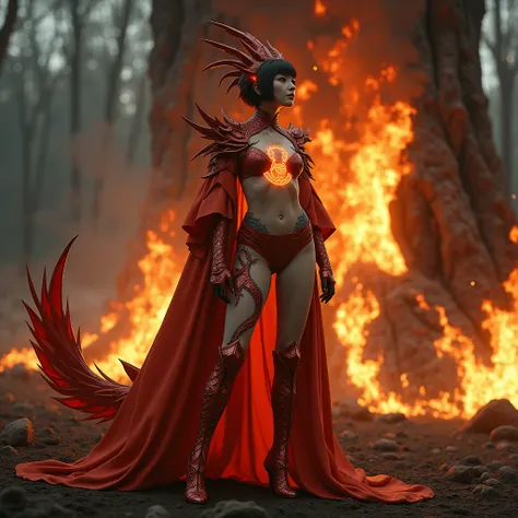 - Photorealistic with perfect details, Cinematic, Masterpiece, HD, Sexy CGI.

- Beautiful "Korean" woman, Orange eyes, short hair, looking at the sky.
Hands full of colorful tattoos.

 - Wearing a costume ("Full Sexy Armor"), a costume that embodies the fo...