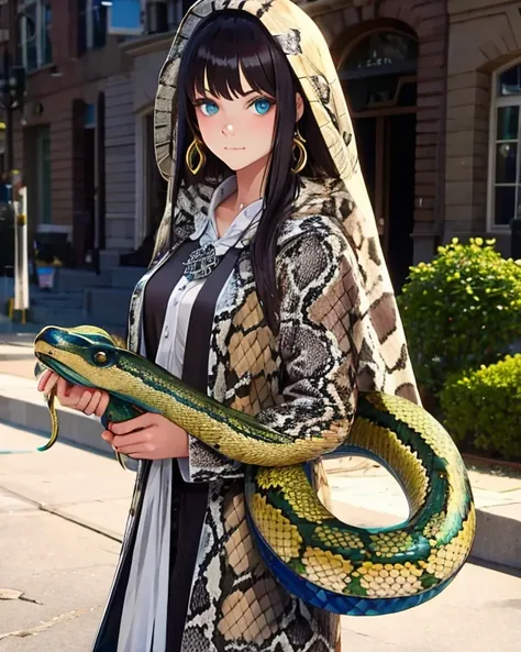 Photo of a beautiful girl, wearing a snake, (masterpiece, best quality:1.2) 