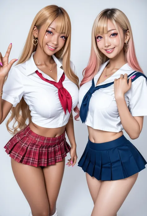 masterpiece, best quality,
extremely detailed 8K,
real human,real body ,real face, real hair,
2girls, gyaru, tears mole, skinny body, so slim waist, little ass, beautiful legs,((one length long hair))asymmetrical bangs,forhead,large breasts, (super natural...