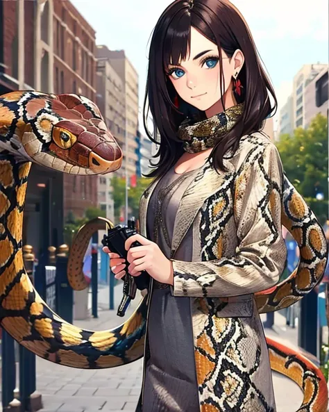 Photo of a beautiful girl, wearing a snake, (masterpiece, best quality:1.2) 