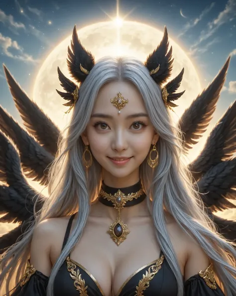 Surreal details, ,  high resolution,  close details , 8k,accurate,  anatomically correct,  high detail,  textured skin, 3 wings on the left and right ,6 wings,Each has its own separate wing,黒い6 wings, black wings,悪魔の black wings,Symmetrical wings, big wing...