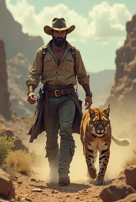 Make me a cowo walk with a big cat