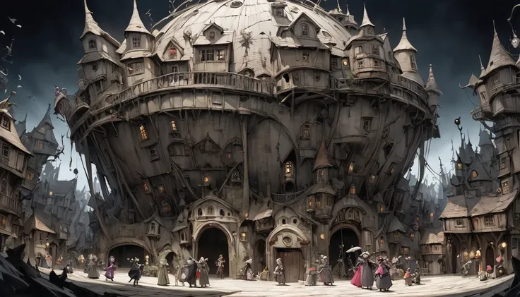 god、  Tim Burton's World、   top quality  ,  Masterpiece,    high detail,    looks like a scene from a movie、Hunchback、