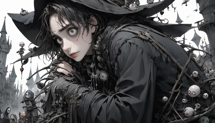 god、  Tim Burton's World、   top quality  ,  Masterpiece,    high detail,    looks like a scene from a movie、Hunchback、