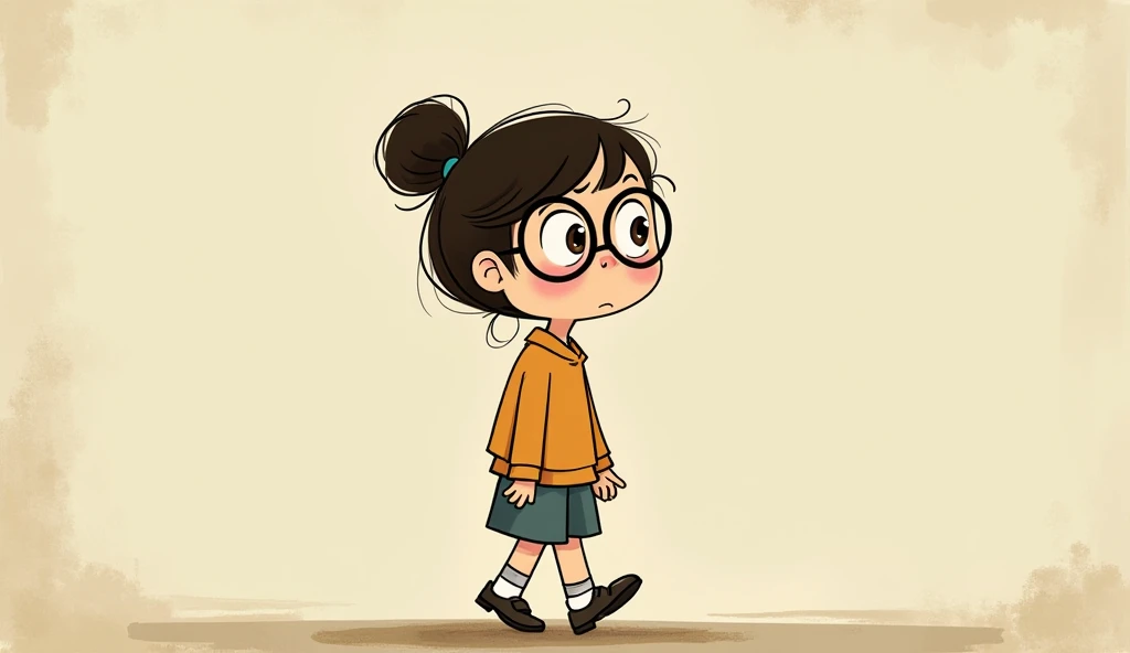 Hilda, the youngest, had a severe limp that made her walk with a awkward gait. Her eyes were a deep brown, but they were often hidden behind a pair of thick, black-rimmed glasses. (Animation cartoon