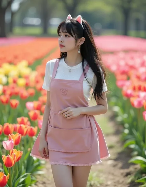 (超可愛い巨乳の韓国人女子大学生が美しい Tulip Fieldで花を観察している:1.2)(Happy smile:1.2)(16k,  RAW photos ,  top quality,  Masterpiece: 1.2),( cute bun hair with glossy black hair )  Super Detail,  Super Resolution, (Genuine, Genuine photos: 1.37),  portrait,  High Resolution RAW ...