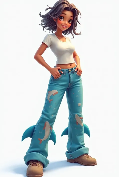 Create League of Legends Lexi wearing dolphin pants and a white tee