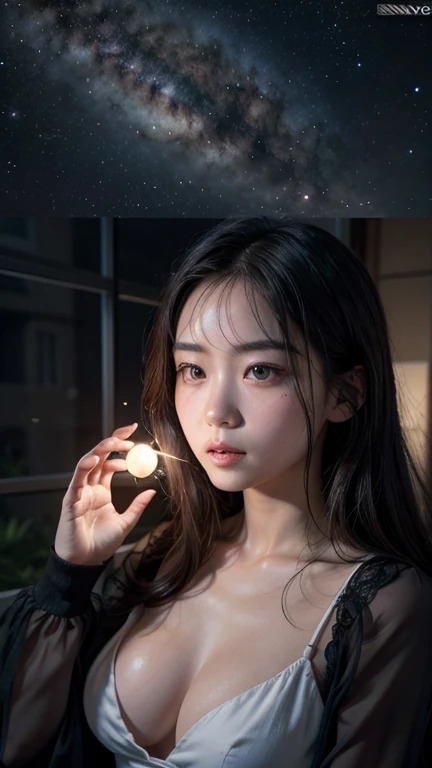 最 top quality,  top quality, 16k,  unbelievably absurd,  very detailed from outside the window, 2.5D,   delicate and dynamic , , formal, universe, Night Sky,   Crescent Moon  ,  constellation, Gorgeous Nebula, meteor, lake, lake面に月が映る,  tarot cards,  Giant...