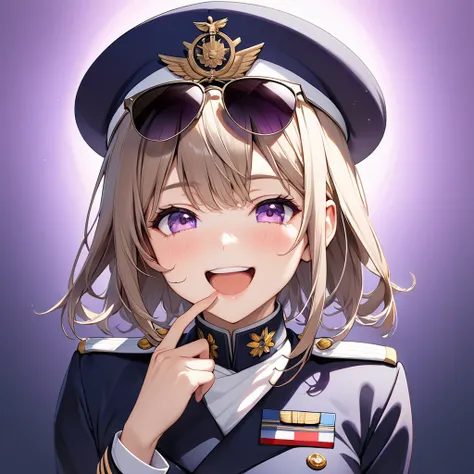   A Young, Beautiful Woman ,( top quality, extremely detailed depiction ,  AMAZING HIGH DEFINITION  ,   Anatomically Accurate Depiction   , High Quality Animated Illustration ),(女性Admiral),(Blue and white military uniform,Admiral&#39;Uniform,  wear sunglas...